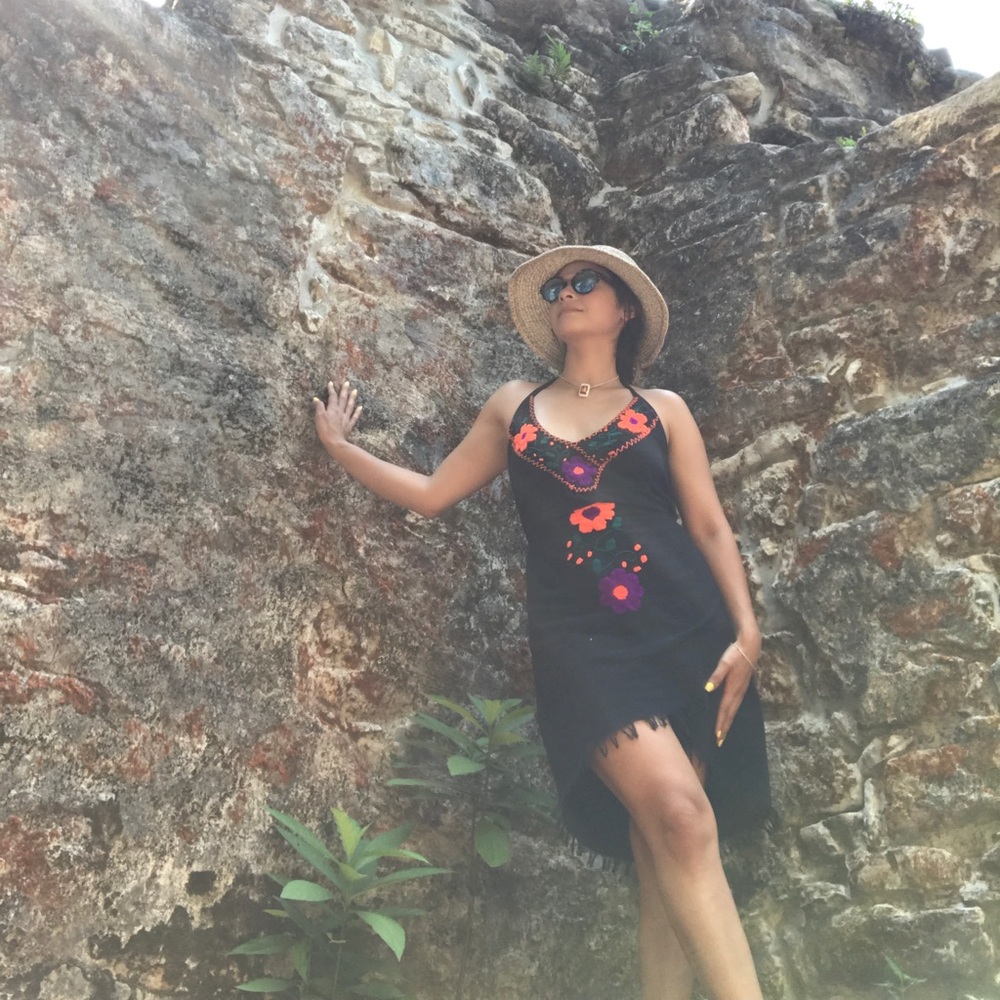 Black Embroidered Halter Dress